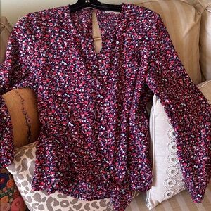 Michael Kors Red and Navy Floral Blouse